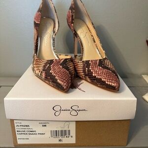 Jessica Simpson Mauve Snake Print Heels